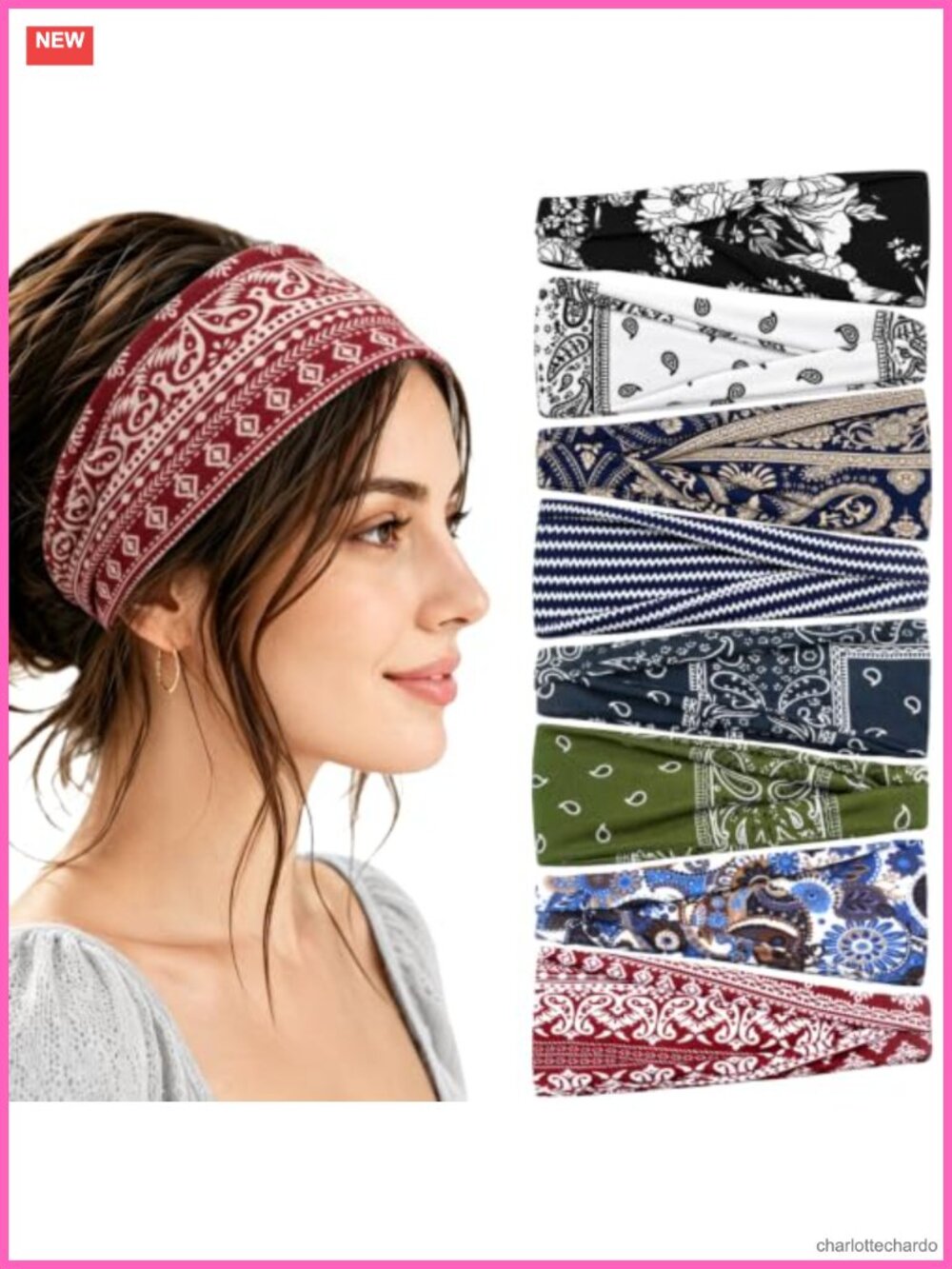 Boho Headbands for Women Non Slip Stretchy Polyester Spandex 8 Pack